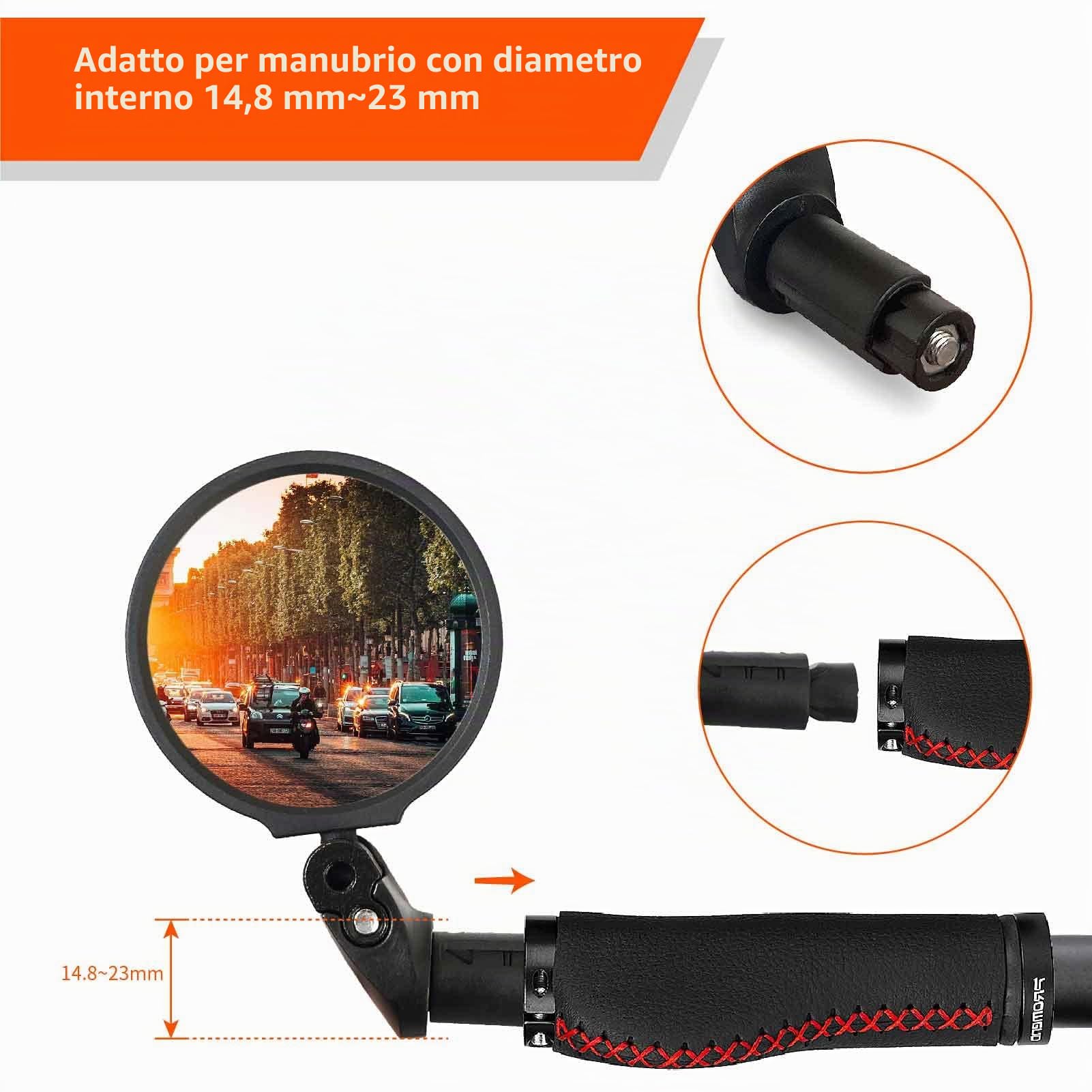 Specchietti Bici, Specchietto Retrovisore per Bicicletta, Universale 360 ° Regolabile Specchietto per bicicletta elettrica, monopattino elettrico per Manubrio (14.8-23 mm)