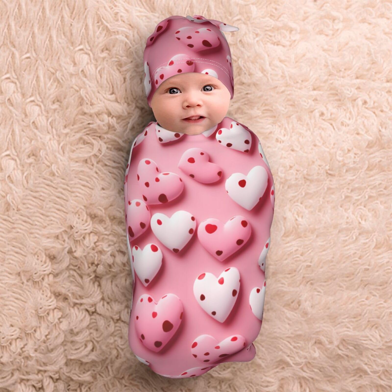 3d Cuore Swaddle Coperta E Cappello Set Per Neonati Avvolgere Accogliente Per Neonati Bambino Comfort 29x53 cm
