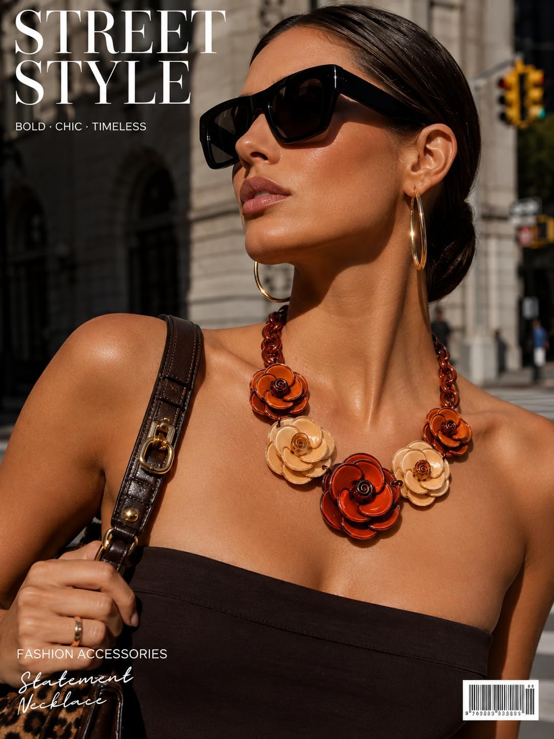 Dopamine Color Rose Statement Necklace for Women, Boho Chunky Acrylic Flower Choker, Bold Floral Bib Necklace, Summer Beach Vacation Jewelry, Trendy Aesthetic Accessories image 3