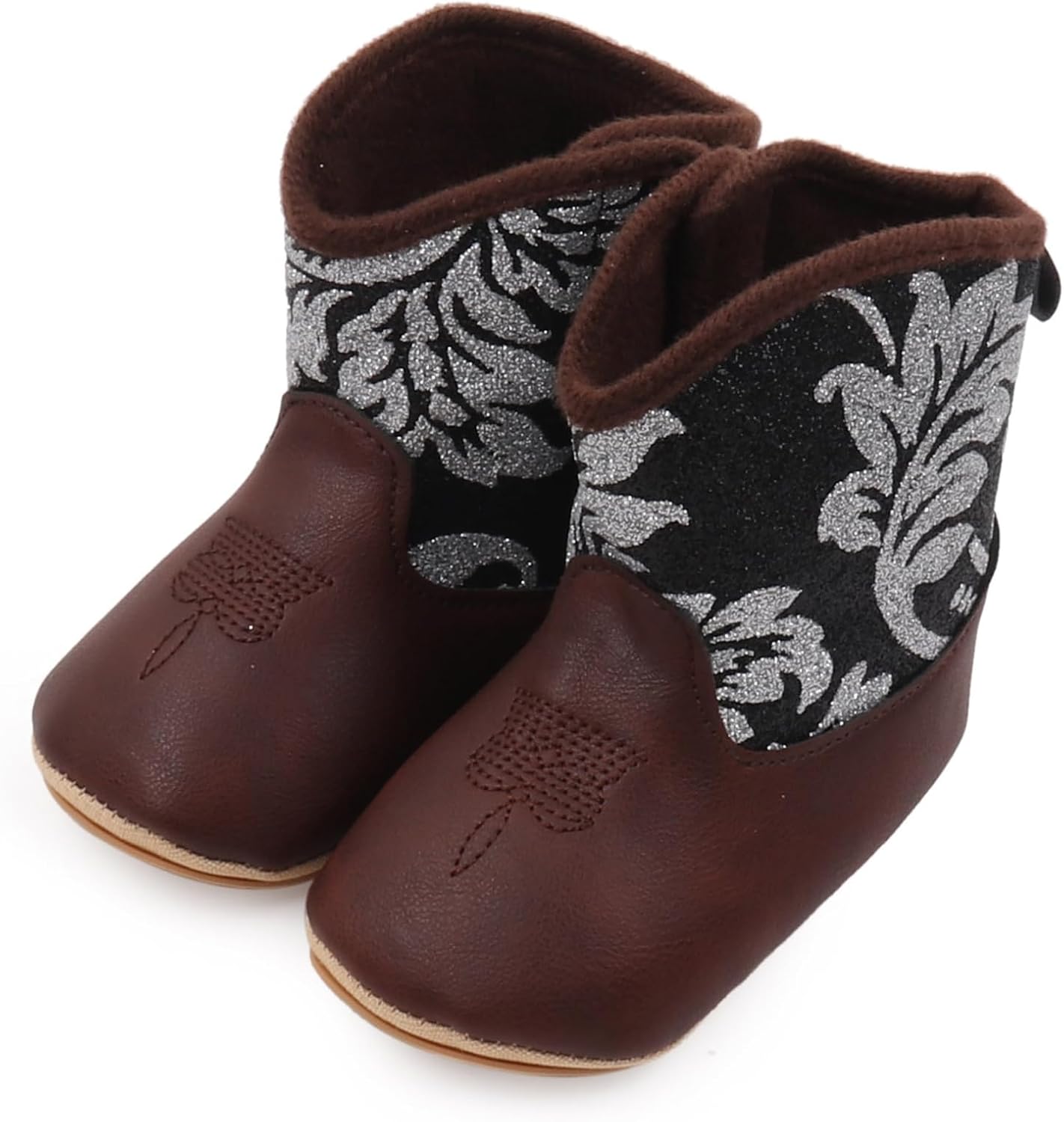 Happy Cherry Western Cowboy Bootie Soft Sole Non-Slip Crib Shoes Snow Boots for Baby Infant Toddler Girls Boys Newborn