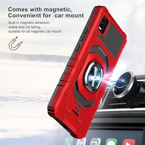 Miniatura 4 de Funda compatible con Cricket Vision Plus con protector de pantalla de vidrio templado grado militar anillo de montaje en coche con soporte a prueba