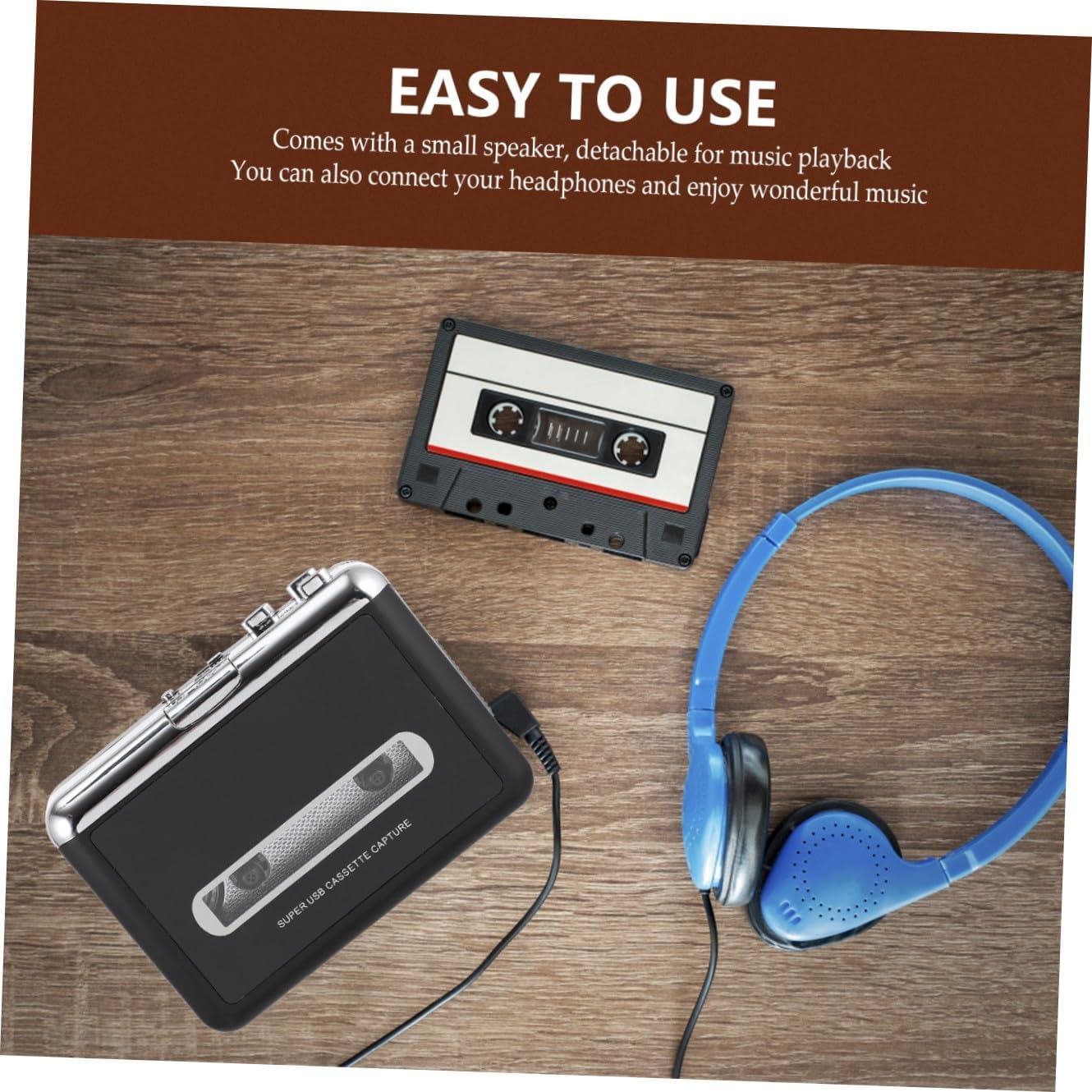TEHAUX Retro Style Cassette to Converter Audio Music Player Detachable Speaker