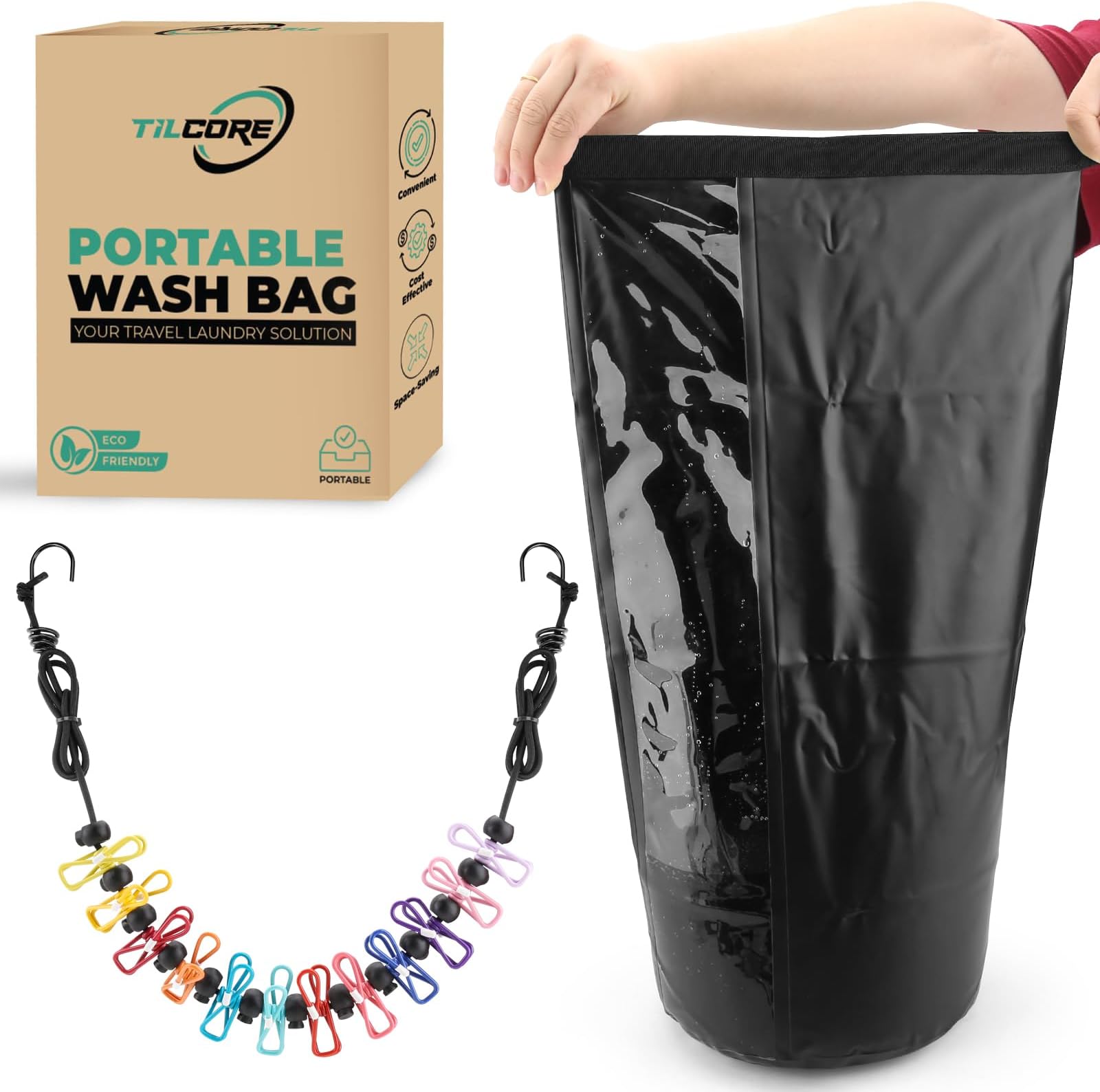 Travel Washing Machine & Retractable Clothesline - Hand Washing Machine & Portable Clothes Washer - Durable Travel Laundry Wash Bag & Camping Washing Machine - Portable Manual Clothes Washer