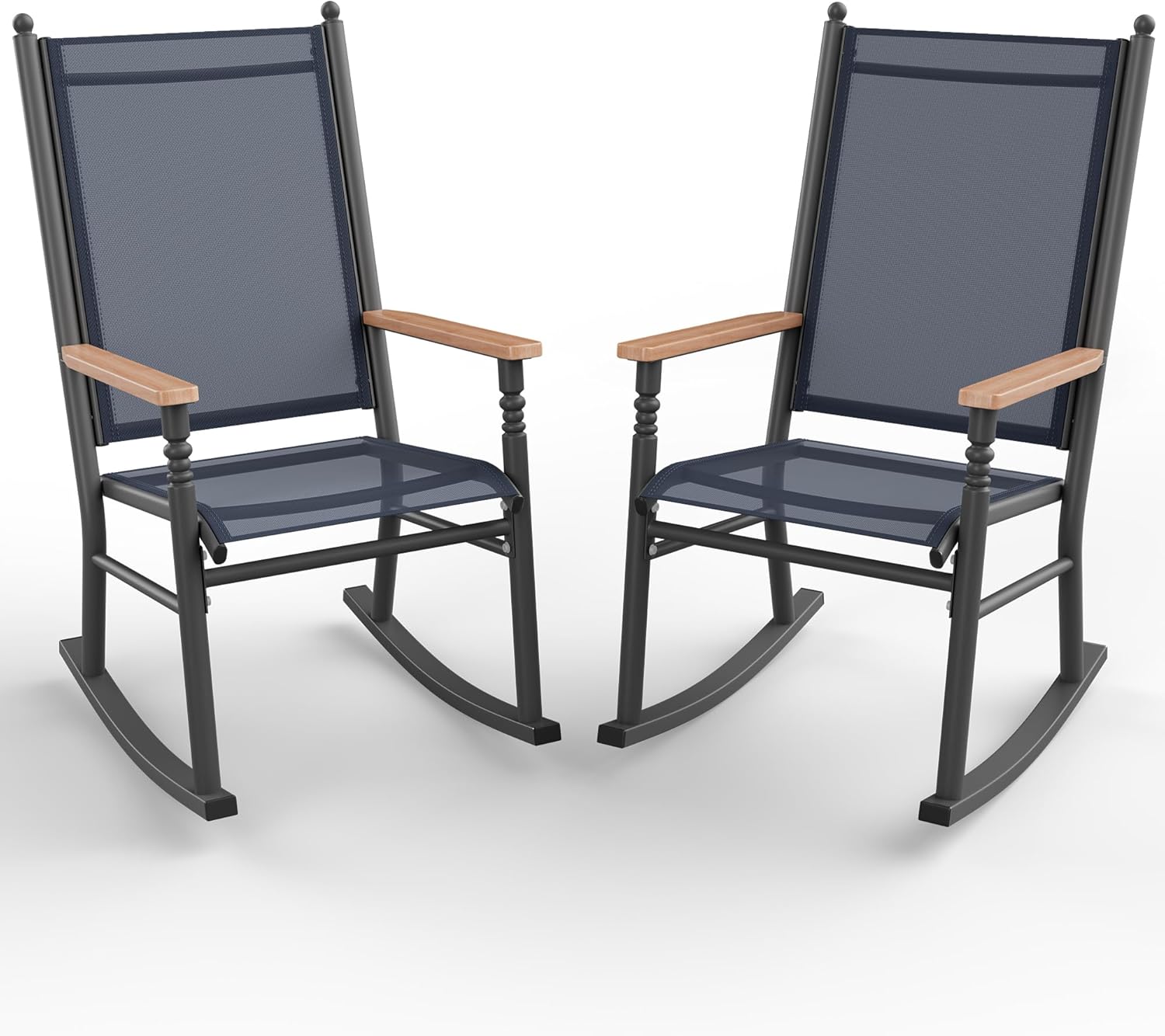 Shintenchi 2-Piece High Back Outdoor Rocking Chairs Set with Breathable Textilene Fabric for Patio, Porch, Garden - Dark Grey