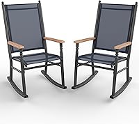Shintenchi 2-Piece High Back Outdoor Rocking Chairs Set with Breathable Textilene Fabric for Patio, Porch, Garden - Dark Grey