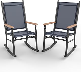 Shintenchi 2-Piece High Back Outdoor Rocking Chairs Set with Breathable Textilene Fabric for Patio, Porch, Garden - Dark Grey