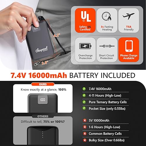 Miniatura 3 de Chaleco térmico para hombre con batería incluida, chaleco de calefacción eléctrico recargable de 7.4 V, temperatura inteligente. Control