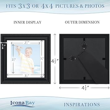 4x4 Picture Frames with 3x3 Mat, Black, 6 Pack, Contemporary, Inspirations