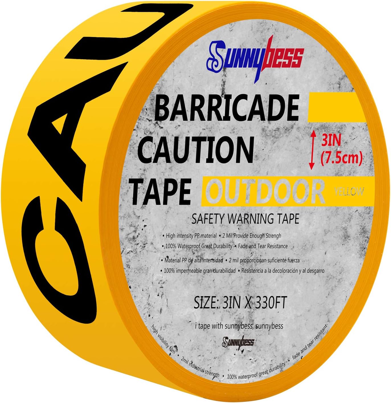Sunnybess 3” Barricade Safety Tape “CAUTION/CRIME SCENE DO NOT ENTER” Yellow Warning Tape with Black Print