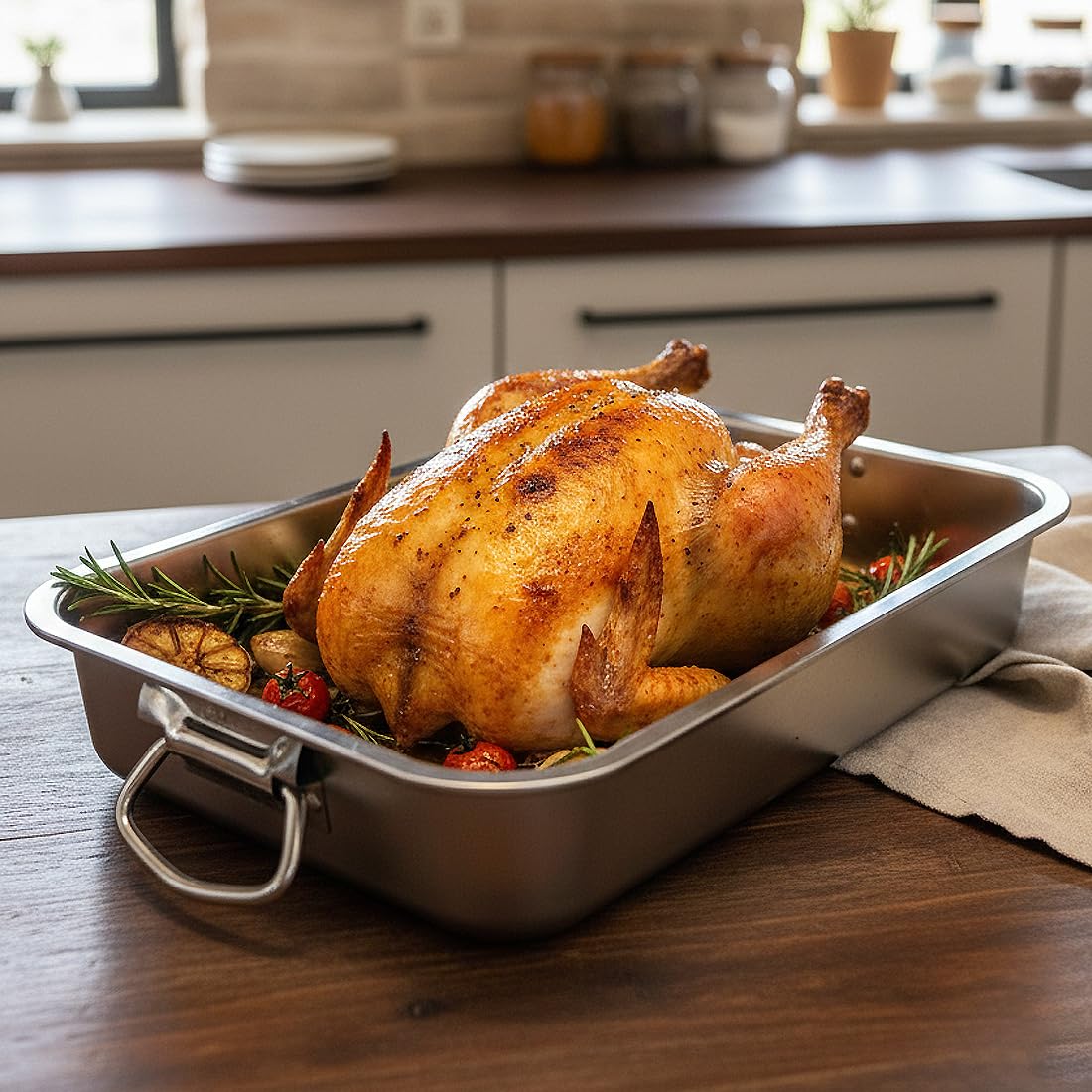 Teglie da Forno in Acciaio Inox - Teglia Rettangolare in Acciaio inossidabile - Lasagnera per Forno - Teglia Lasagna - Stampo da Forno Rettangolare - Maniglie Pieghevoli - 40 cm