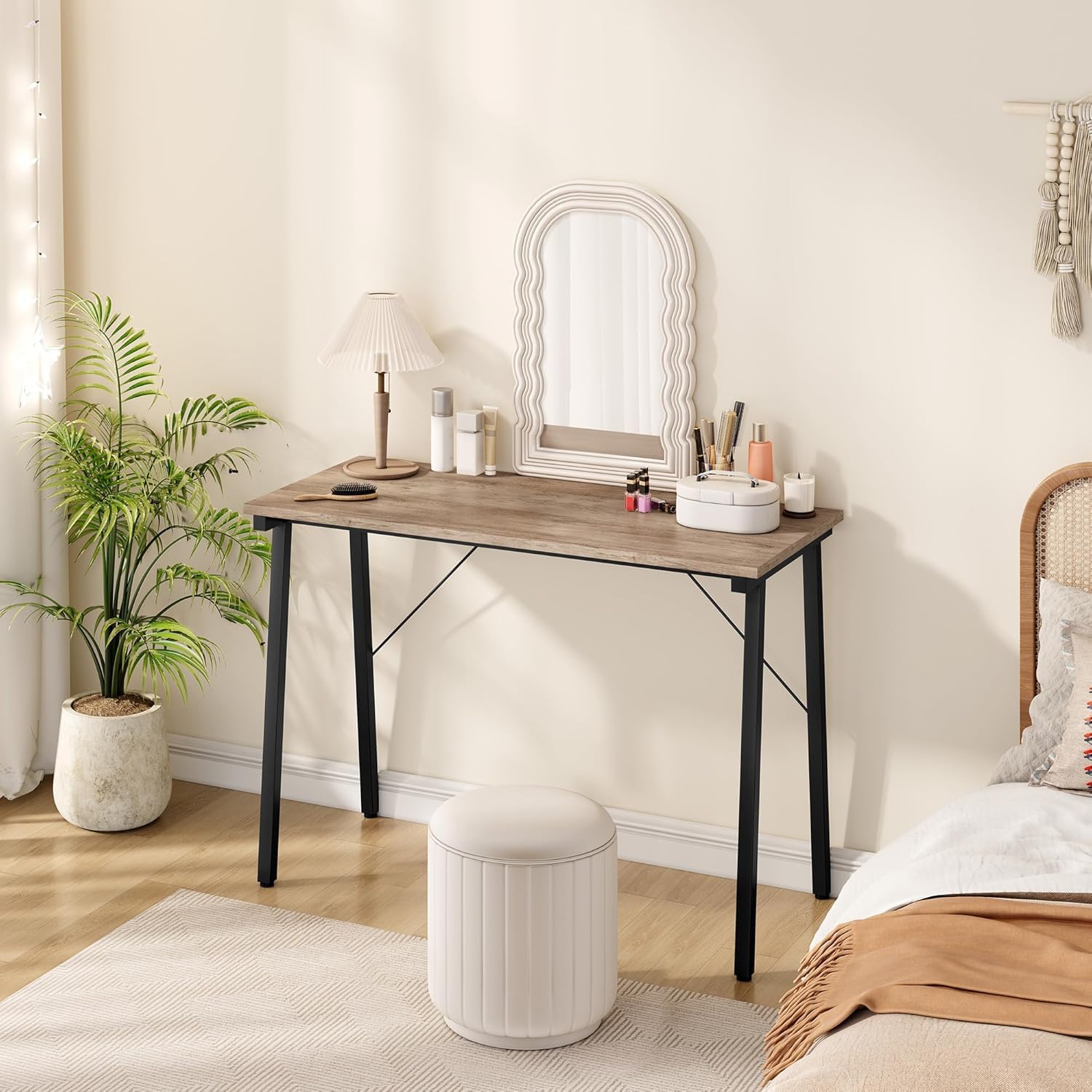 Hoctieon Computer Desk, 100cm Home Office Desk, Modern Simple Study Table, Sturdy Laptop Table for Home and Office, Wooden Desktop & Metal Frame, Rustic Brown