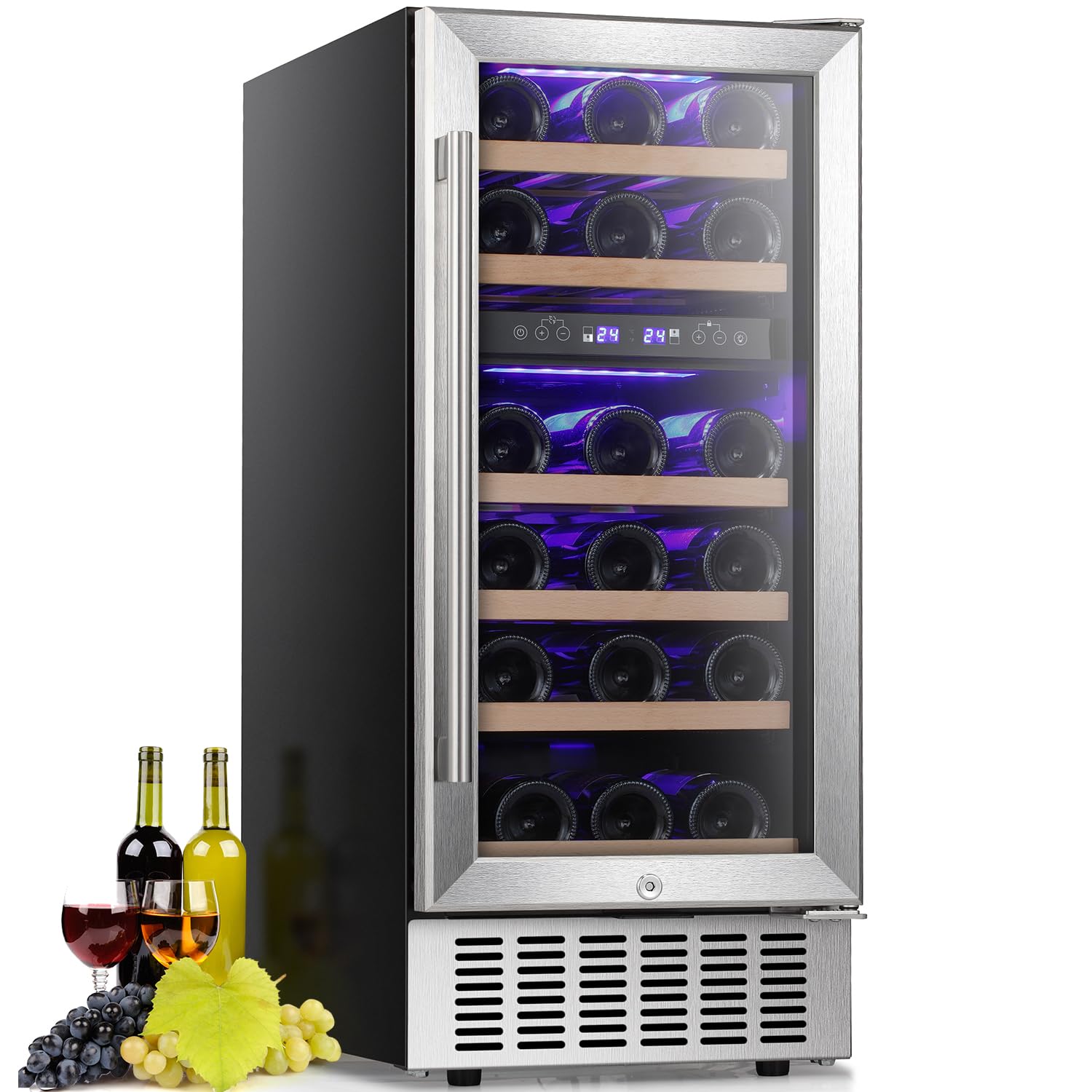 antarctic star wine fridge,15 inch wine cooler refrigerator under counter(41-68°f),28 bottles built-in dual zone &freestanding wine refrigerator with stainless steel & double-layer tempered glass door
