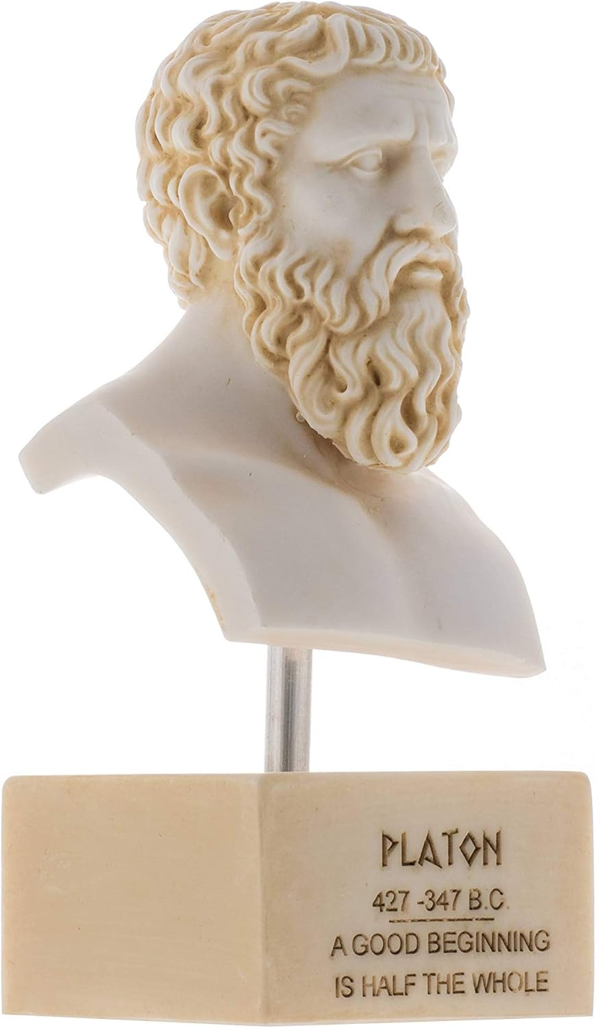 Plato Greek Father of Philosophy Statue Alabaster Gold Tone Handmade Head Bust Sculpture Marble Base