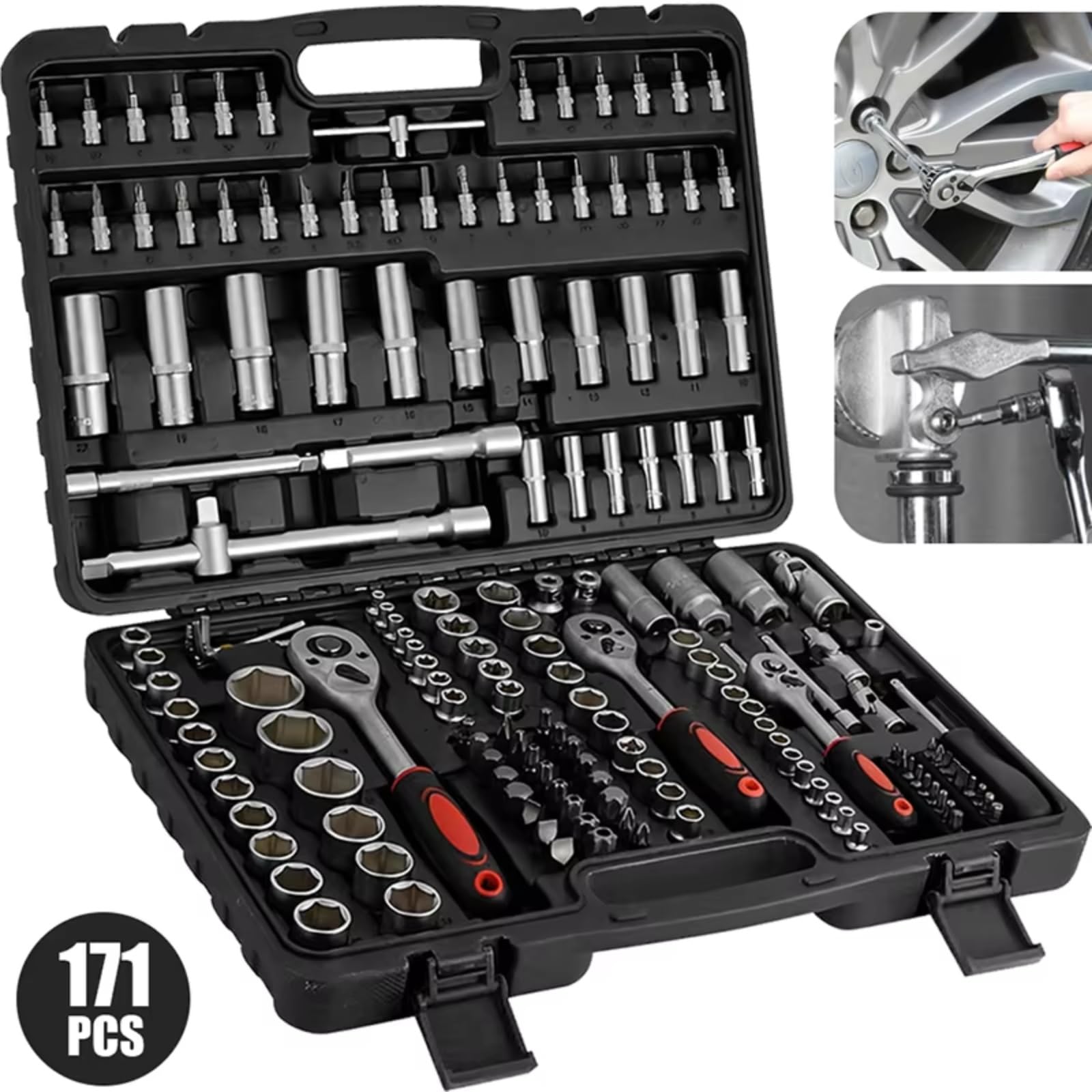 Set di attrezzi meccanici 171 Pz Set Di Chiavi A Bussola Cricchetto Chiave Dinamometrica Per Combo Kit 1/4 3/8 1/2 Chiave A Cricchetto Punte Per Cacciavite Strumento Manuale