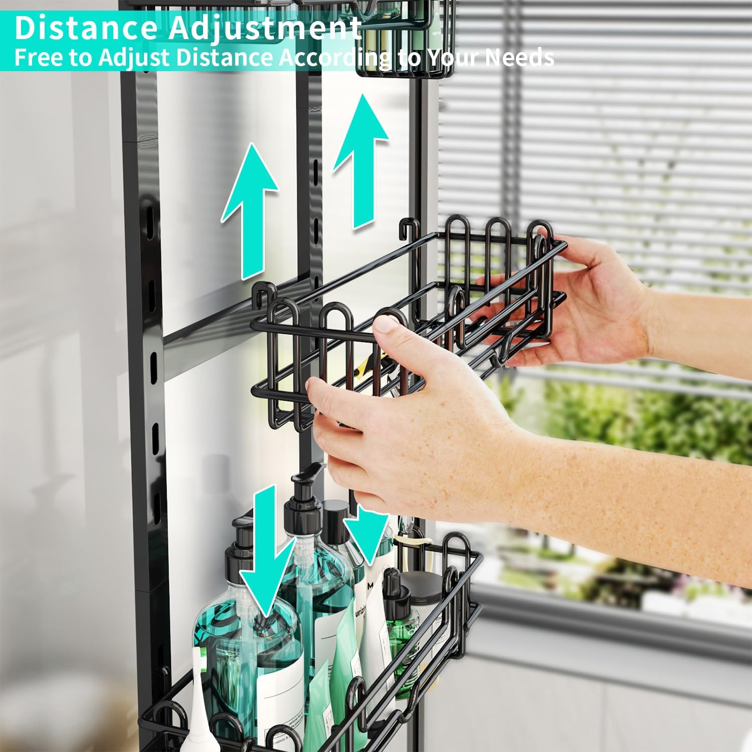 HapiRm 5 Tier Over the Door Shower Caddy, Hanging Shower Caddy with 28 Hooks and 2 Toothbrush Holders, No Drilling Adjustable Hanging Bathroom Organizer - Black