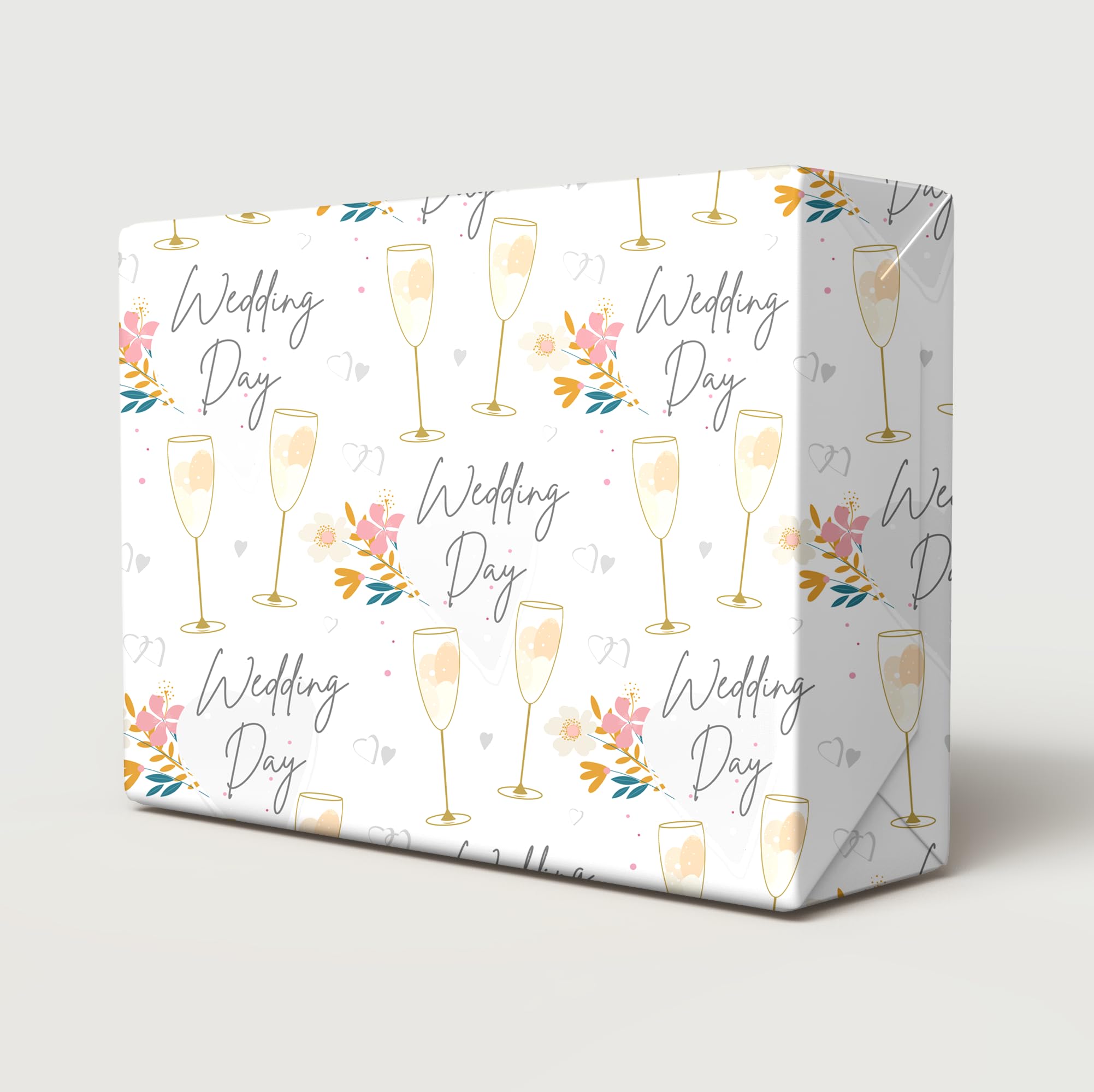 2 Sheets 2 Tags Wedding Day Mr & Mrs Wrapping Paper Beautiful Classy And Elegant Flowers Champagne Glasses Design Happy Special Couple Bride Groom Giftwrap