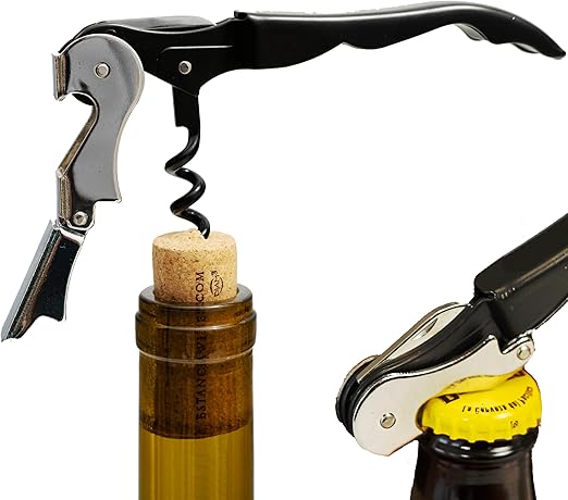 A Bar Above Manual Wine Bottle Opener, Corkscrew Wine Key, for Servers, Waiters, and Home Bartenders, with Foil Cutter, Bottle Cap Remover, Beer and Tool Accessories, Black, Single Pack