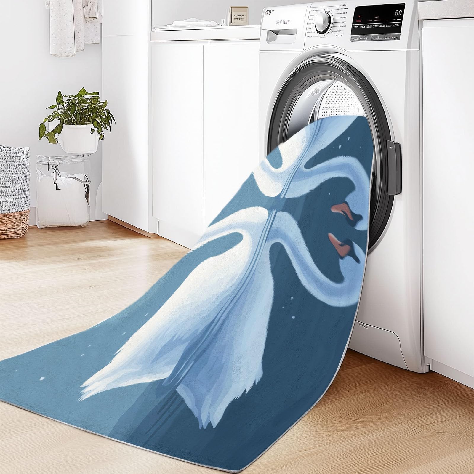 Bleu Tapis Enfant 140x200 cm Ciel Étoilé Lune Animaux Cygnes, Tapis Lavable en Machine et Antidérapant, Moquette à Poil Ras Doux pour Chambre et Salle de Jeux
