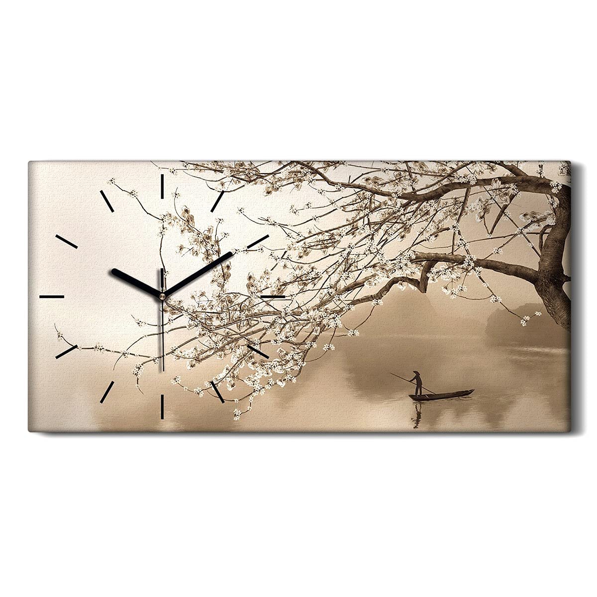 Horloge sur Toile Fleurs de Cerisier 60x30cm pour Salon et Chambre Japonaise Modern