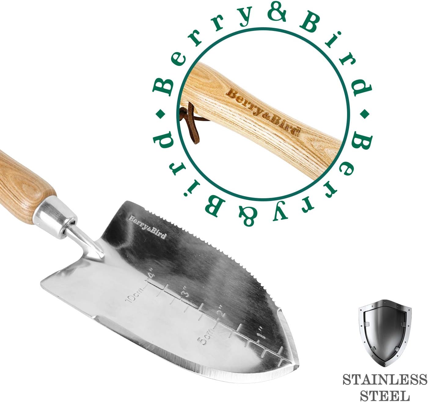 Berry&Bird Garden Serrated Planting Trowel, Multifunctional Shovel with ash Wood and Stainless Steel Digging Trowel Transplanter : Patio, Lawn & Garden