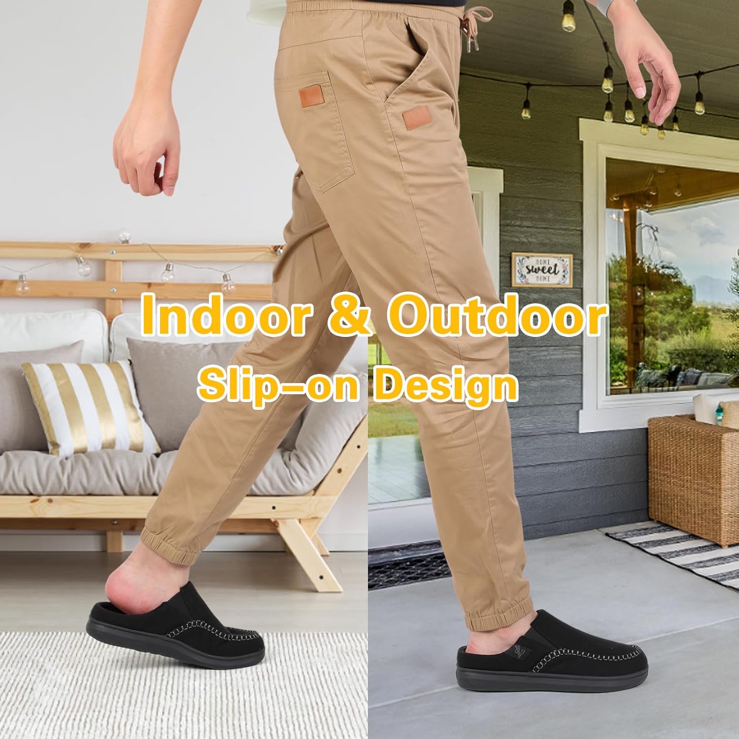 LeIsfIt Men's Slippers Wide House Slippers Moccasins Home Bedroom Slipper Slip-on House Shoes with Rubber Sole for Indoor Outdoor - Image 7