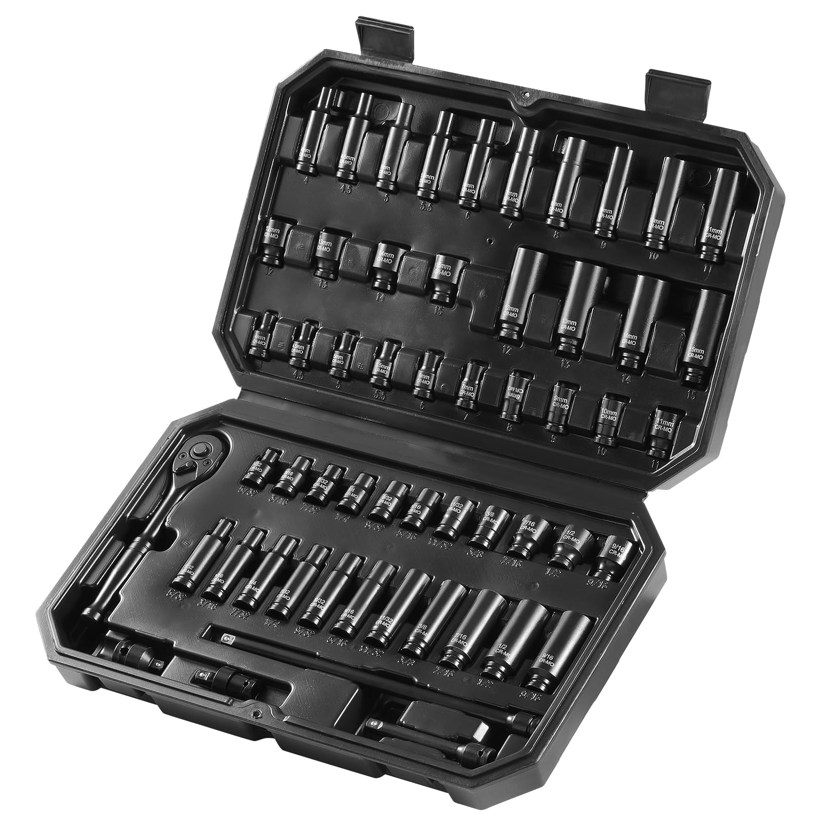 VEVOR Set di Bussole a Percussione 6,35 mm, Set di 55 Bussole Profonde e Poco Profonde SAE 5/32-9/16" e Metriche 4-15 mm per Riparazioni Auto, Bussole Marcature delle Dimensioni Facili da Leggere