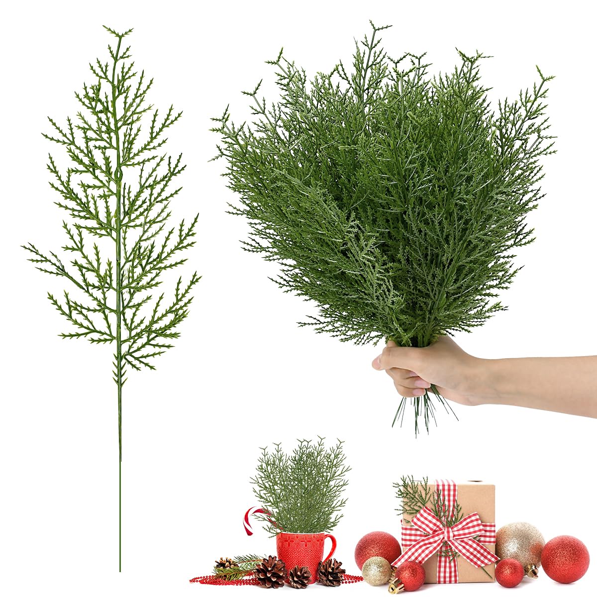 40 Pcs Ramas de Pino Artificial de Navidad 35cm Ramas de Abeto Artificiales Navideñas Decorativas Hacer Guirnaldas/Coronas/Manualidades/Decoración-Flexible Cortable