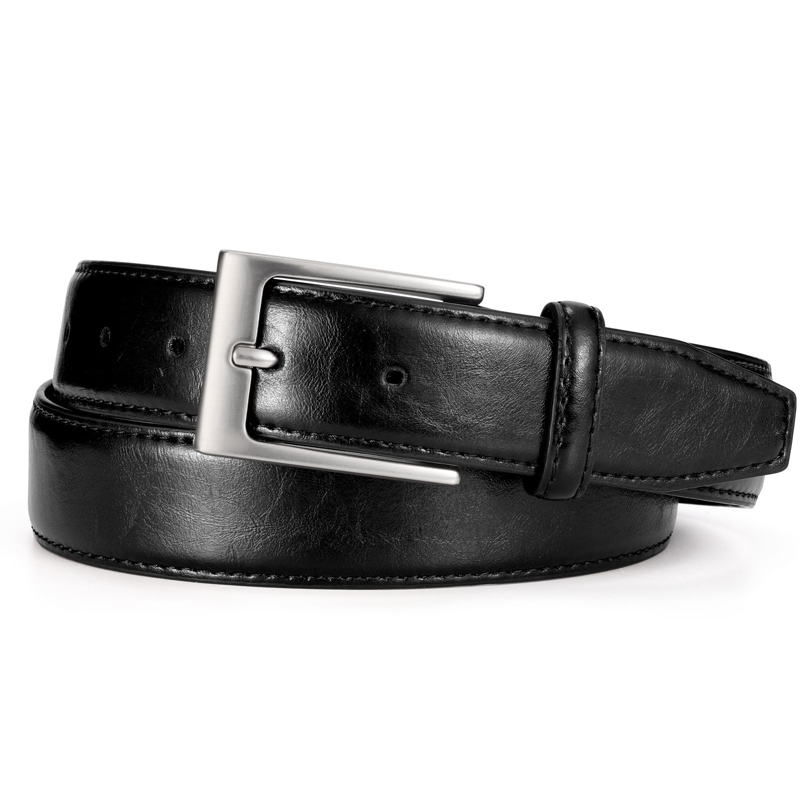 Cinturón de cuero casual para hombre, cinturón de vestir de cuero, clásico para todos los días, cinturón de jeans para hombres, trabajo y negocios, Negro -