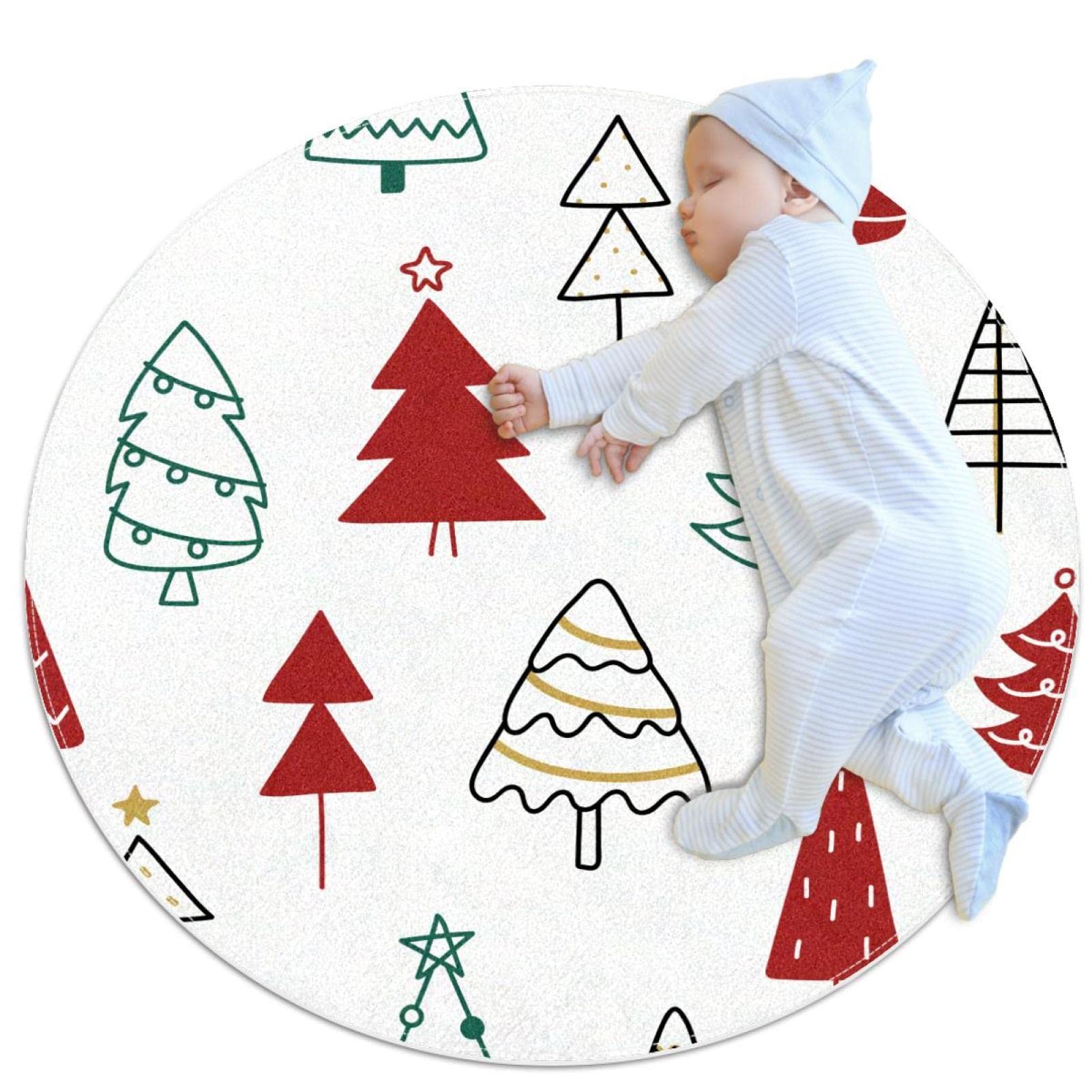 Tapis moderne antidérapant rond 80x80cm de Noël lavable et sécurisé