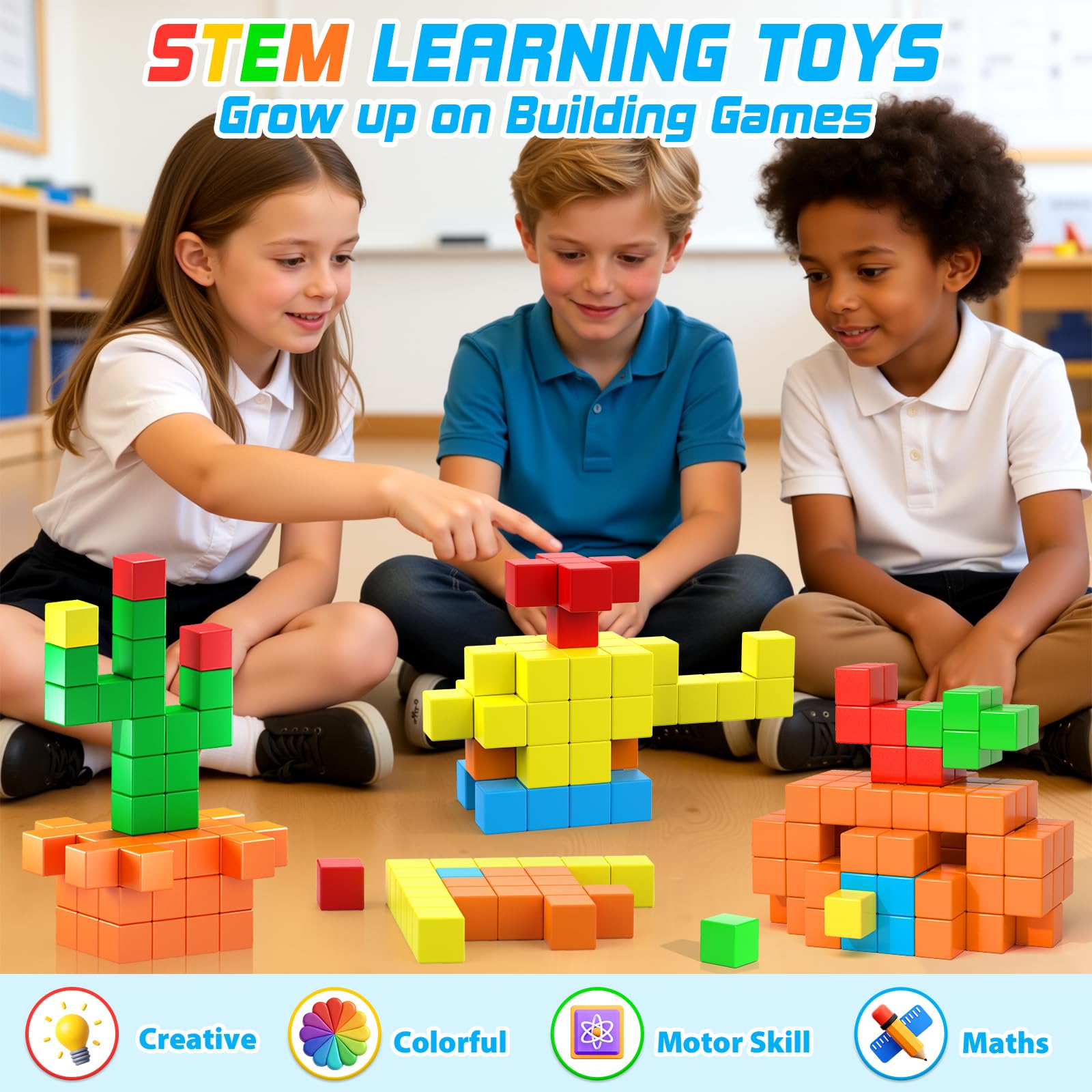 Toylogy Magnetische Bausteine für Kleinkinderspielzeug, Rein Magnetischer Welt Edition Spielzeuge für Sensorisch STEM Ausbildung Vorschule Magnetspielzeug für 3 4 5 6 Jährige Jungen und Mädchen