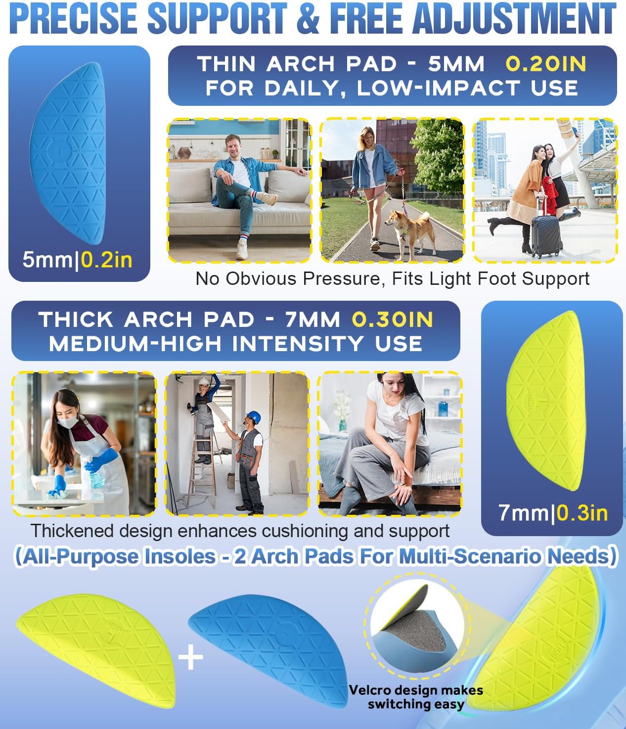 Plantar Fasciitis Insoles for Flat Feet & Achilles Tendonitis, 220+ lbs High Arch Support Inserts with Removable Design, Pain Relief & Absorb Shock Work Boot Orthotic Insoles for Men & Women - L - Image 3