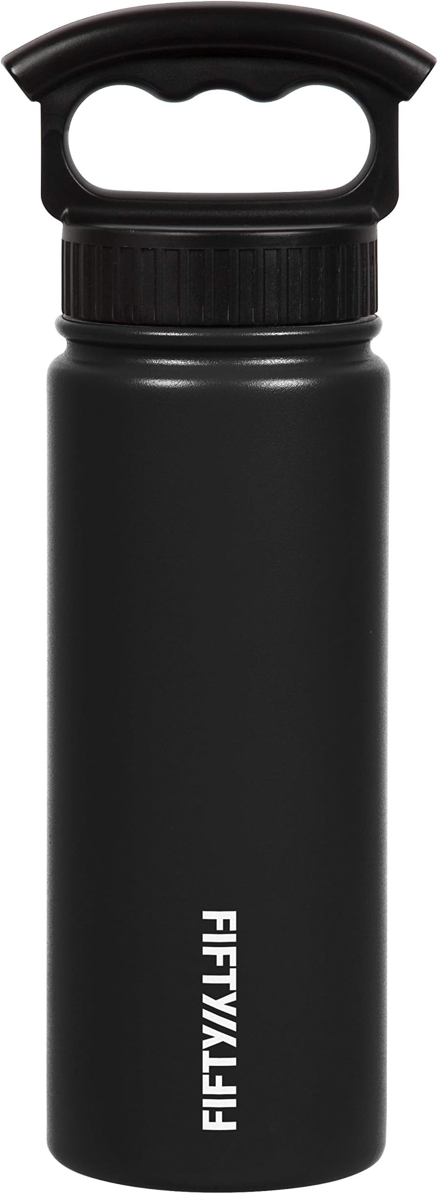 FIFTY/FIFTY Sport Water Bottle, 3 Finger Wide Mouth Cap, 18 oz/530mL, Matte Black