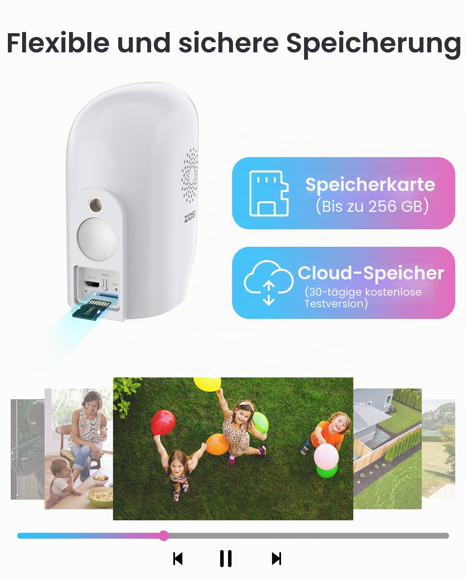 ZOSI Akku Überwachungskamera mit Solarpanel 3MP Kabellos IP Kamera Aussen