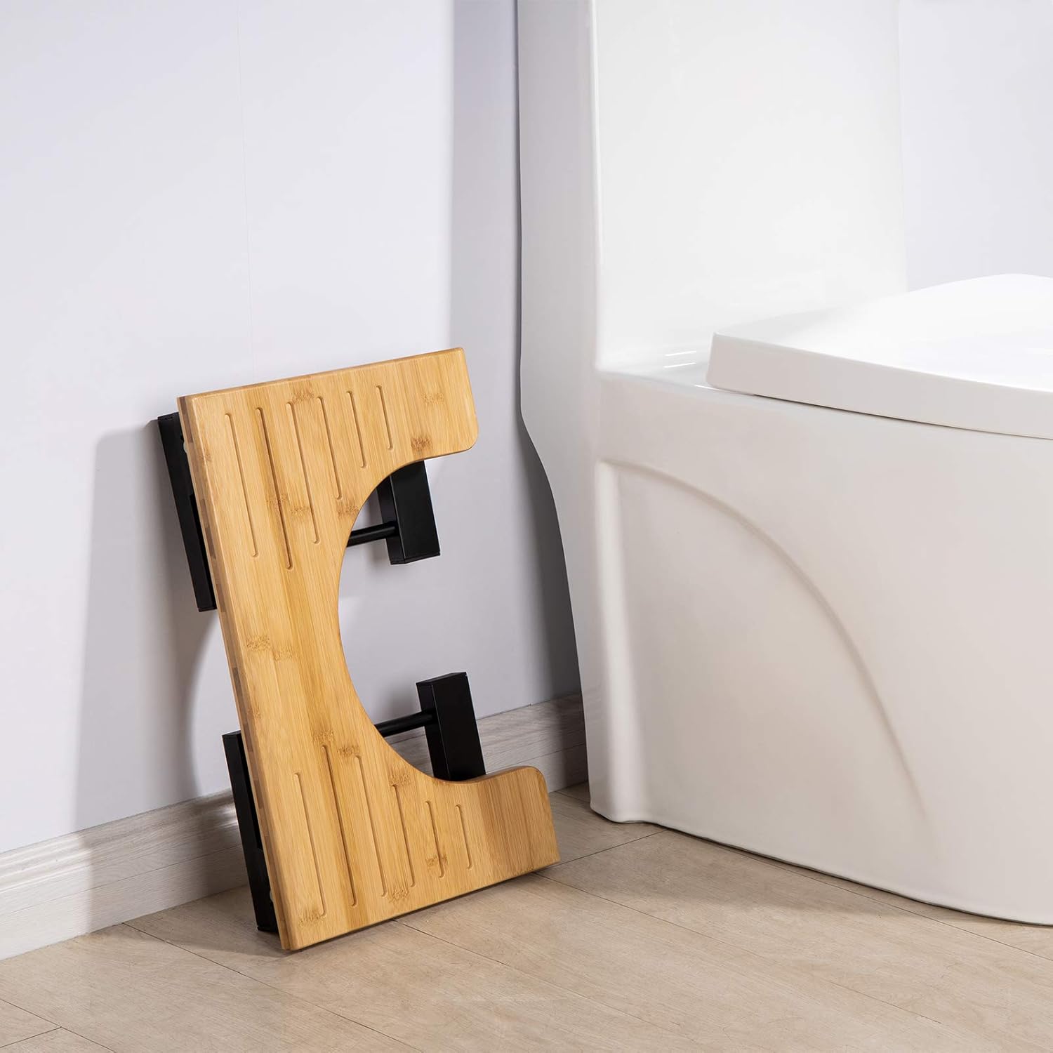 AmazerBath Bamboo Toilet Stool,Foldable Toilet Potty Stool with Black Stainless Steel Legs,7 Inches Foldable Bamboo Toilet Potty Stool, Men, Women, Natural Color : Health & Household