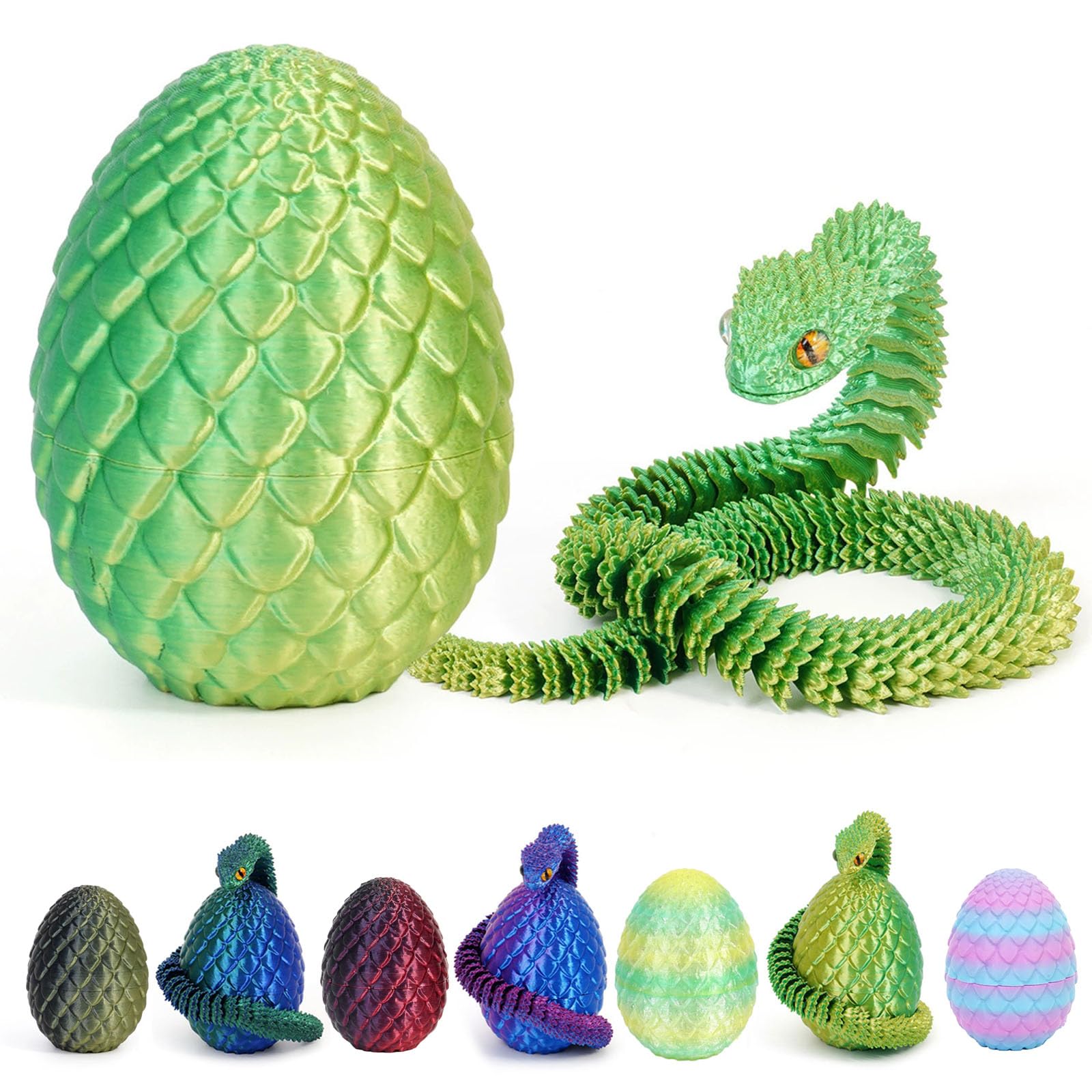 JSRHEEM Mystisches 3D-Drachenei mit schlüpfendem Drachen – Einzigartiges Fantasy-Geschenk & magisches Oster-Deko-Highlight für Sammler und Deko-Fans (Schlange - Lasergelbgrün)
