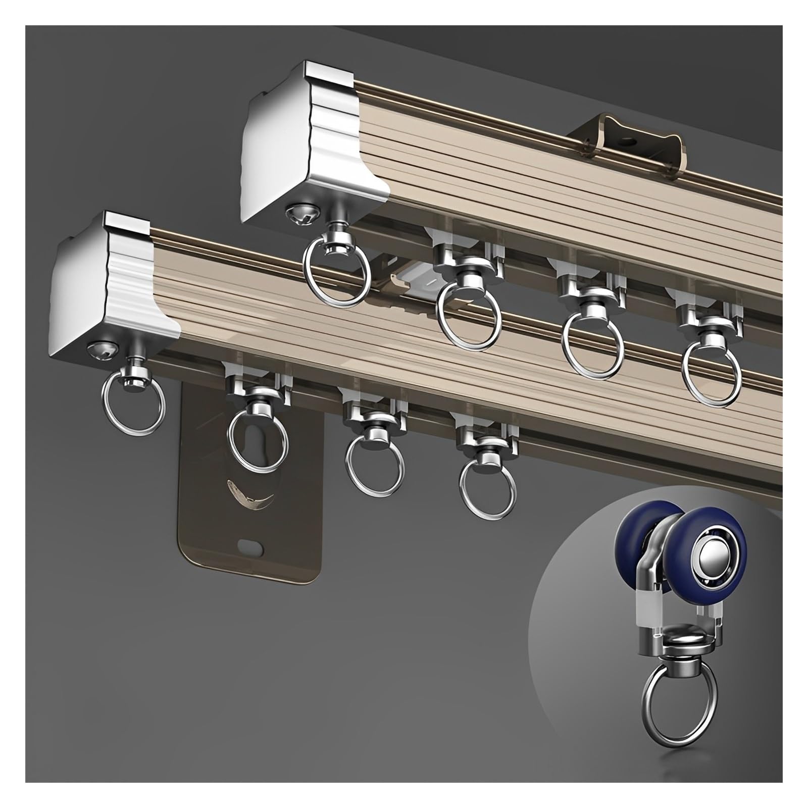 Luksusowa szyna do zasłon ze stopu aluminium, (1 m/3,2 stopy - 6 m) karnisze, system karnisza do montażu na suficie/ścianie, do salonu sypialni rozdzielacz pokoju (kolor: szampański C, rozmiar: 5 m/4