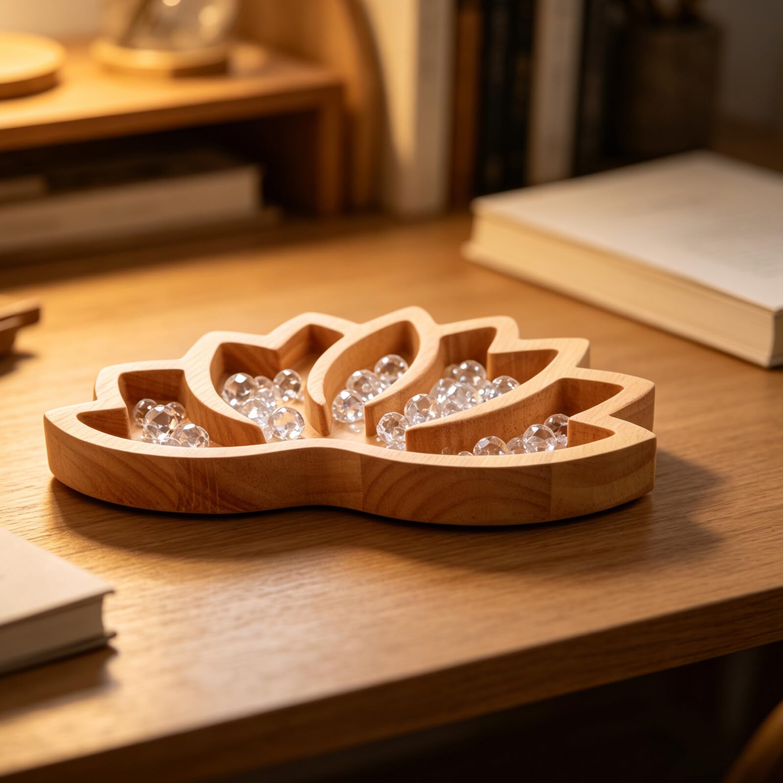 Toyvian 2 Pezzi Vassoio Decorativo in Legno a Forma di Fiore di Loto Marrone Protezione Materiale e Base Antiscivolo per Esposizione di Cristalli e Ametiste in Ingresso o Mensole
