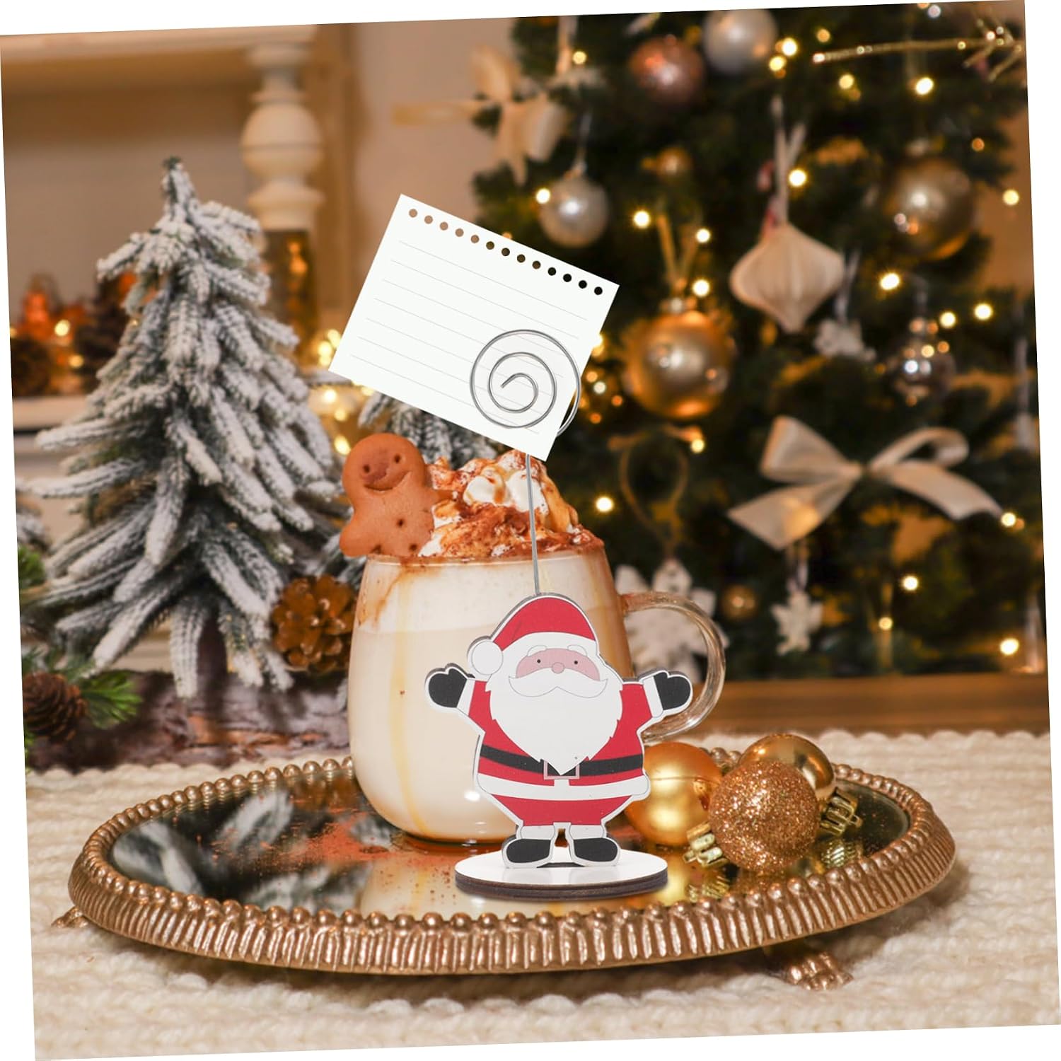 Christmas Place Card Holders Santa Pattern Photo Clip Desktop Note Holder for Xmas