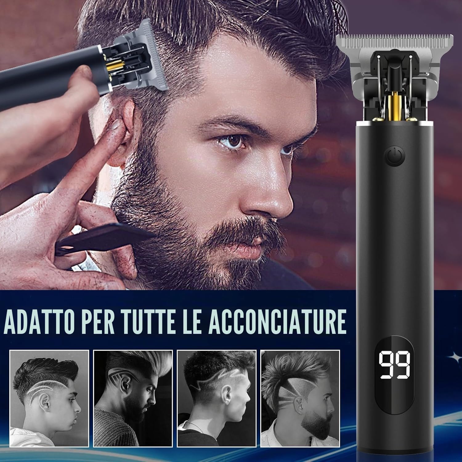 Tagliacapelli Professionale Barba Trimmer Kit Con USB Ricaricabile, Impermeabile, Schermo LCD per Uomo, Bambini, Adulti, Barbiere
