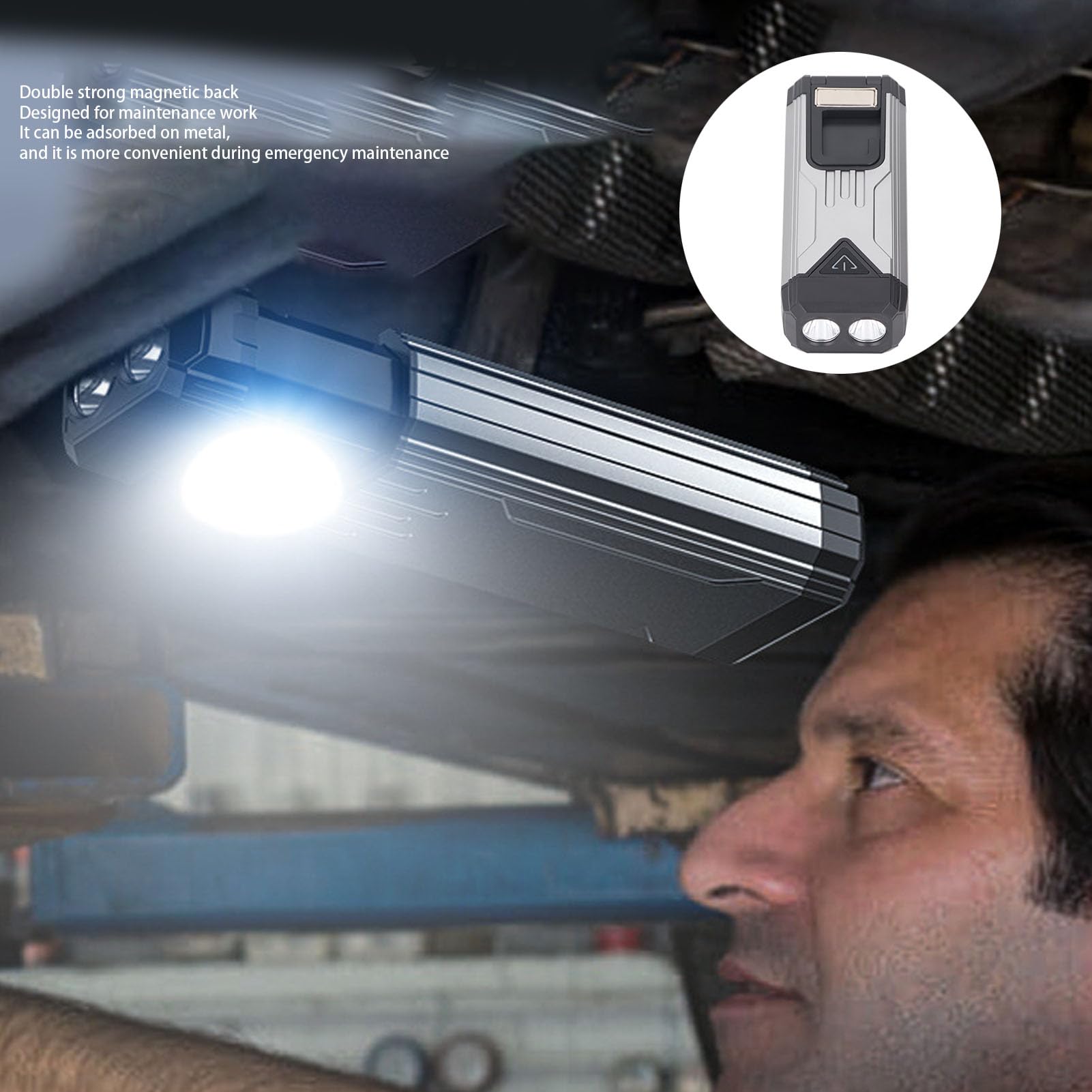 Outdoor Rechargeable LED Flashlight 2 in 1 Camping Tent Light with Stretchable Floodlight, Front Light and Hiding Floodlight Hook and Magnet