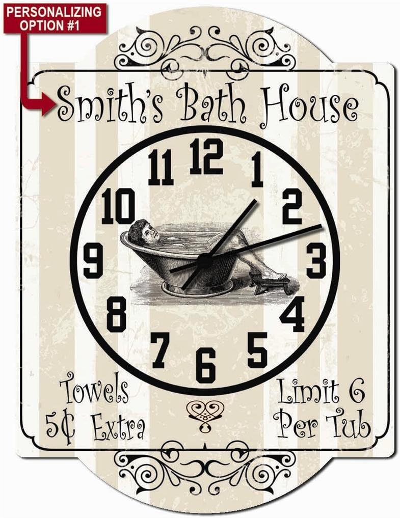 Bath House - Bathroom Personalized Hardboard Clock Sign from