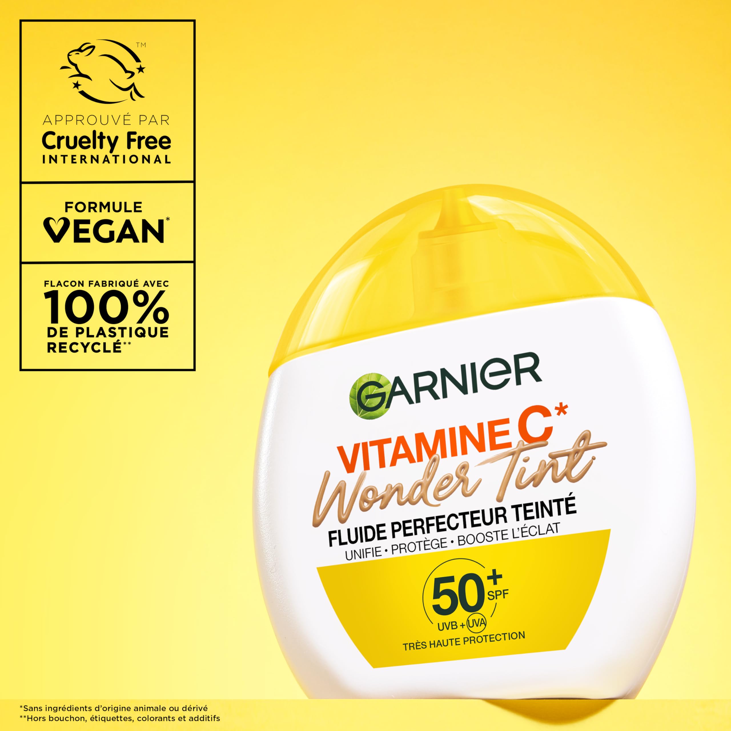GARNIER - SkinActive Vitamine C - Fluide Perfecteur Teinté Wonder Tint SPF50+ - Soin Teinté Visage Protecteur - Unifie, Hydrate & Réduit les Taches Brunes - Tous Types de Peaux - Teinte Medium - 40 ml