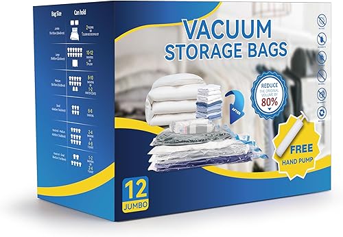 Miniatura 9 de Paquete de 20 bolsas de almacenamiento al vacío (4 Jumbo/4 Grandes/4 Medianas/4 Pequeñas/4 Rollos M), bolsas de sellado al vacío con bomba de mano