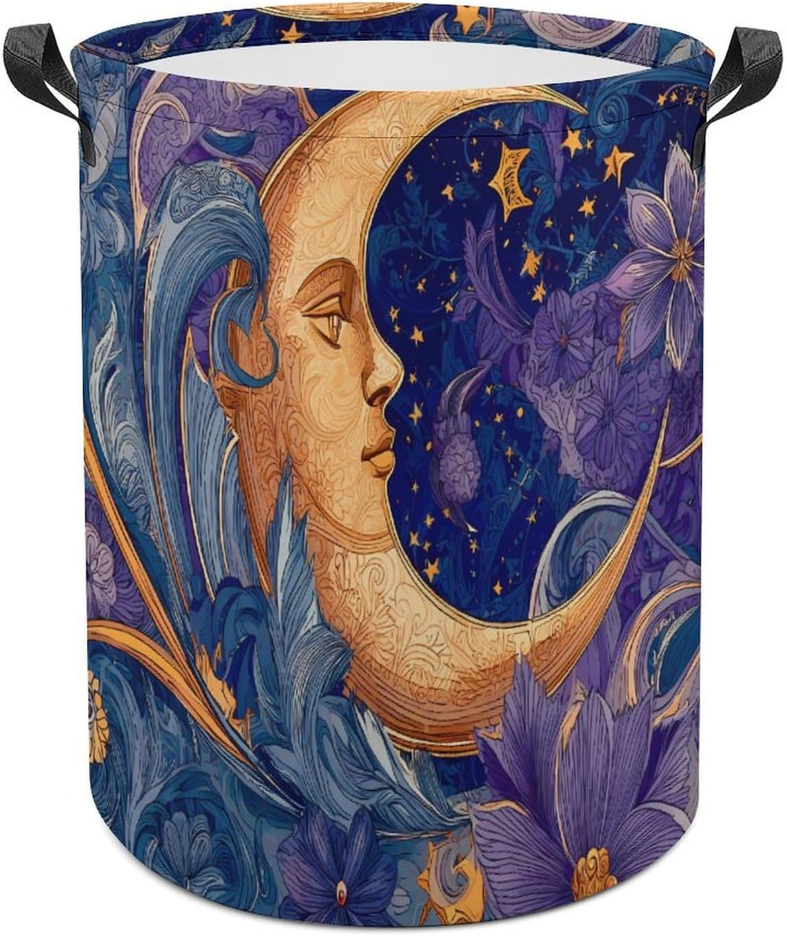 Celestial Themed Moon Mandala Floral Laundry Hamper Basket for Home Bathroom