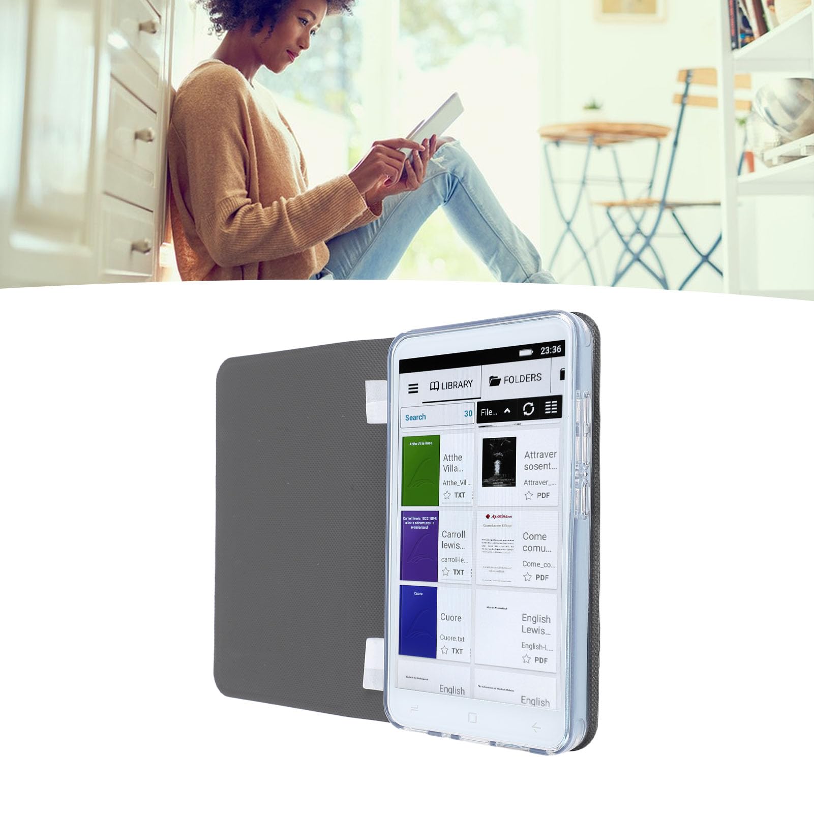 Lecteur de Livres électroniques, Lecteur de Livre Numérique Portable WiFi avec écran Tactile LCD de 5 Pouces, étui, Conception Légère, pour Les Voyages Scolaires