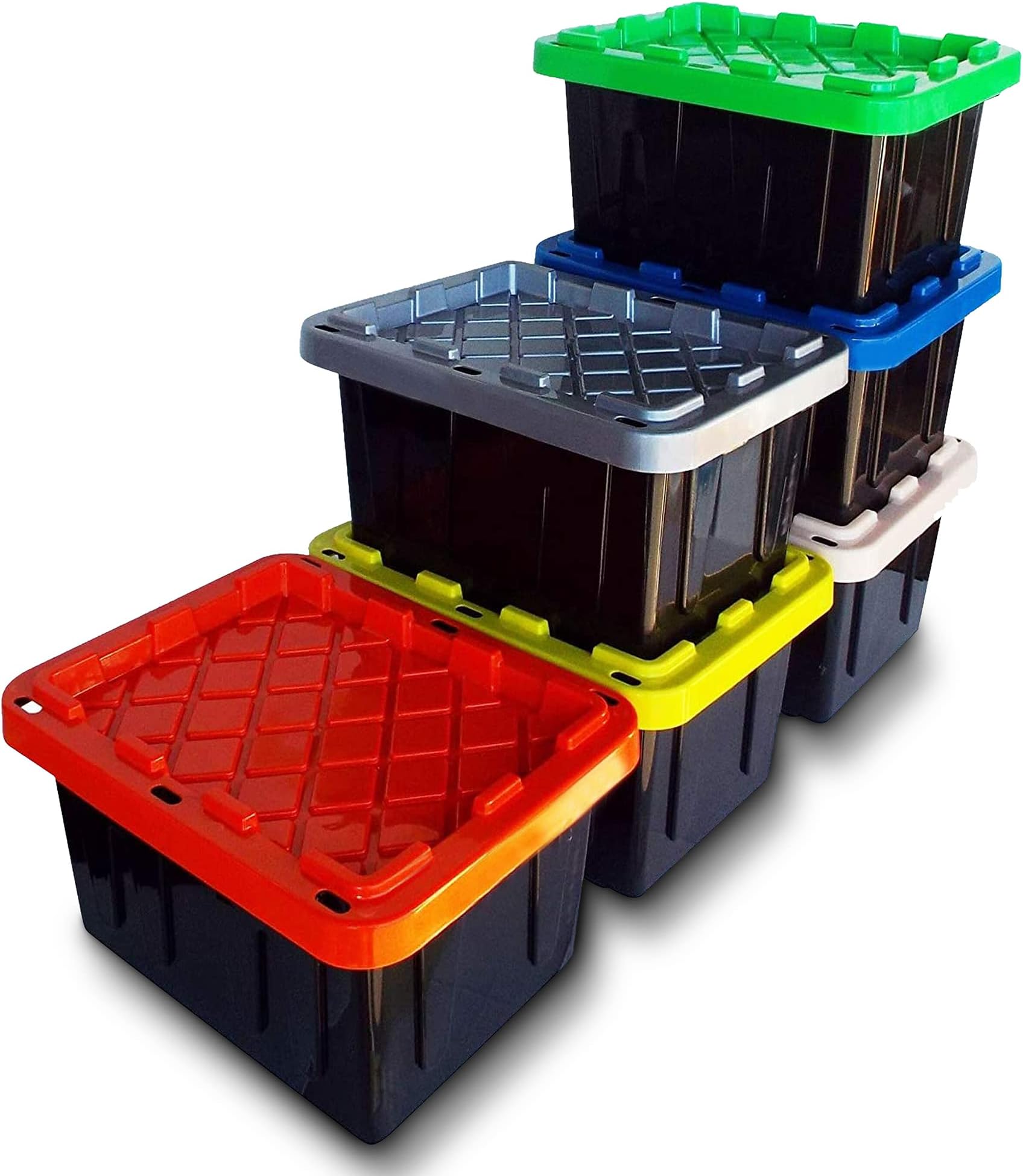 Storage Bins - Heavy Duty Stackable Storage Containers with Secure Lids - Plastic Storage Bins for Closet Organization, Toy Storage, Store School and Office Supplies. (6-Pack) By Safari USA
