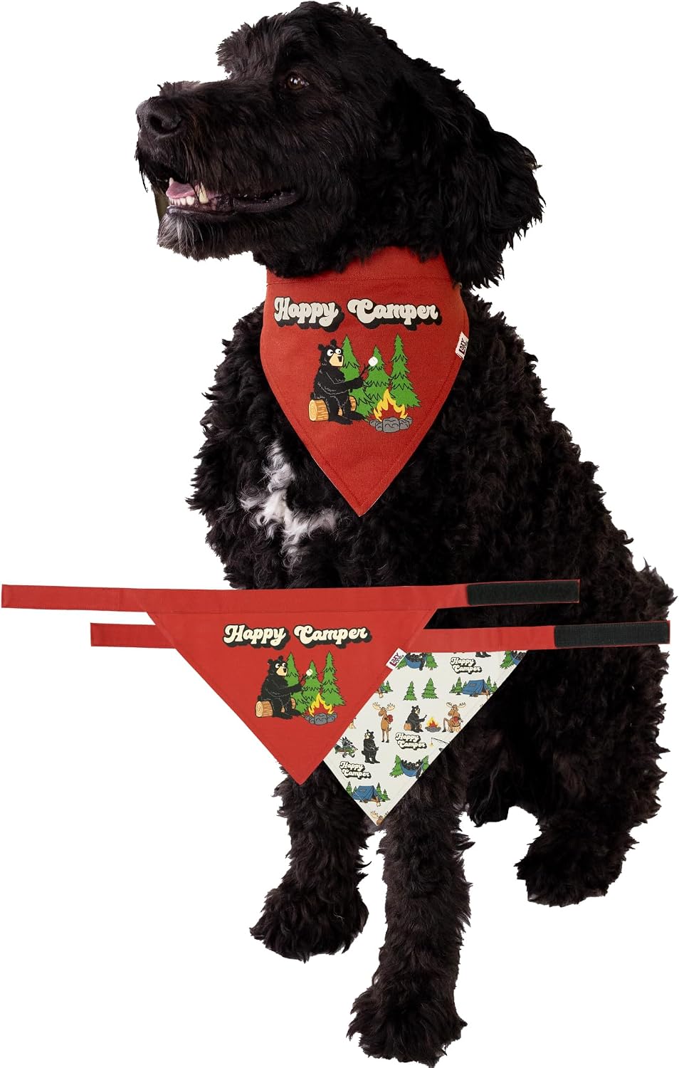 LazyOne Dog Bandana, Reversible Cotton Bandanas for All Dog Sizes, Outdoors (Happy Camper, Medium)
