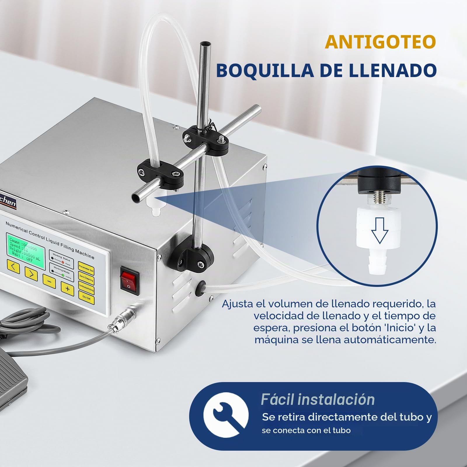 Hanchen Máquina de Llenado de Líquidos Automática 2.6L/min Llenadora de Botellas Cuantitativa con Pedal para Aceite Perfume Vino Bebidas