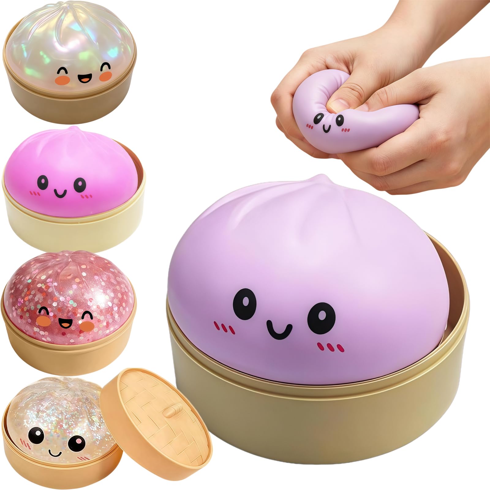 Dumpling Squishy, Glitter Squeeze Sensory Decoration, Portable Stress Relief Decompression Squeeze Gadget, Soft Slow Rising Squishy for Daily Relaxation, Purple