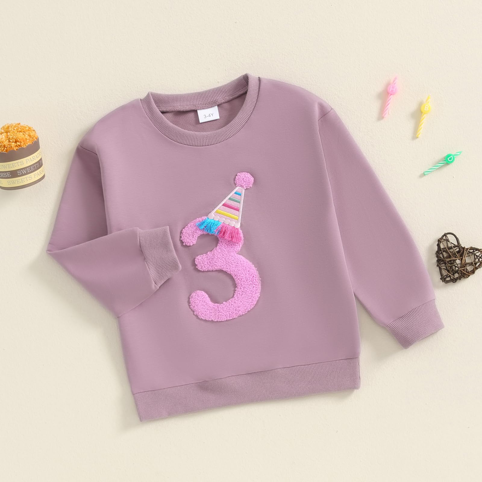 Felpa con cappuccio per il primo compleanno, per bambini e bambine, a maniche lunghe, girocollo, con stampa di lettere, felpa con cappuccio, per autunno e inverno, per bambino (viola 3, 3-4 anni),
